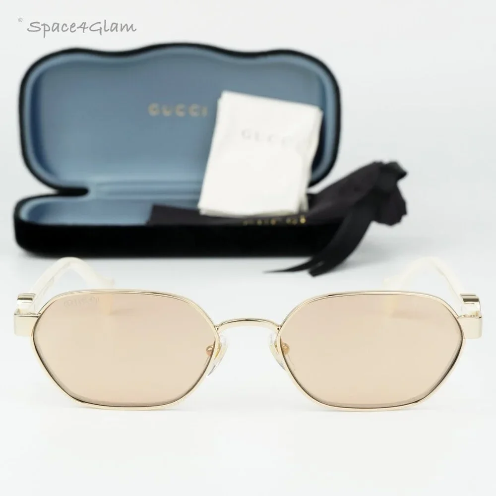Gucci Men Sunglasses Gold Ivory Pink Geometric GG1593S 0002 BRAND NEW